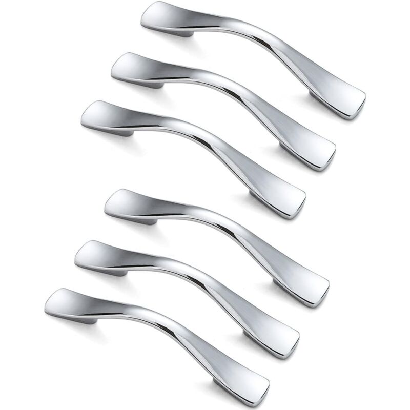 Lot de 6 poignées de meubles, espacement des trous de 128 mm, poignées de cuisine, poignées d'armoire argentées, poignées chromées polies pour