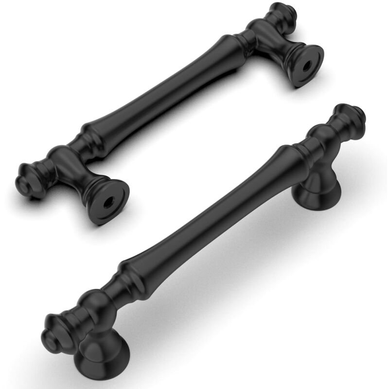 Lot de 6 poignées de meubles noires, espacement des trous de 96 mm, poignées de tiroir pour armoires de cuisine, poignées d'armoires en alliage de