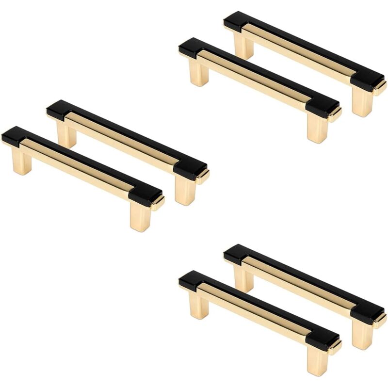 Lot de 6 poignées de porte modernes en alliage de zinc noir et or pour armoires de cuisine, tiroirs, meubles tendance - Ymyny