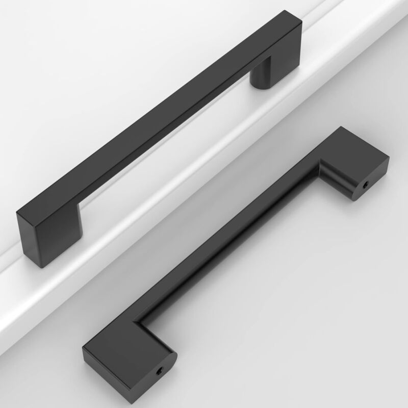 Lot de 8 poignées de meubles noires, espacement des trous de 128 mm, poignées de tiroir pour armoires de cuisine, poignées de placard, poignées de