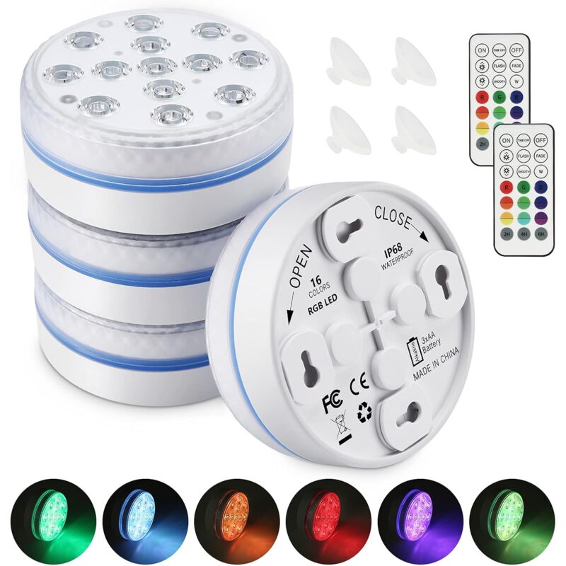 Lumière led submersible, lumières sous-marines 16 couleurs, lampe de piscine 13 perles led avec télécommande rf, lumières de baignoire étanches pour