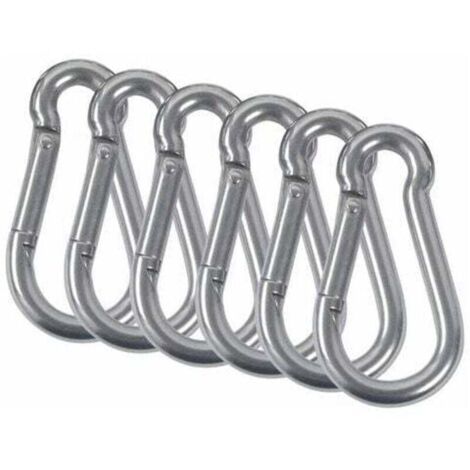 YMYNY M5-Karabiner, Feuerwehrmann-Federkarabiner aus 304 Edelstahl mit Karabinerhaken für Camping, Wandern, Hängematte, Schaukel, 6 Stück