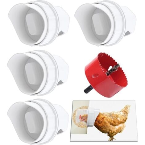 FLYME YMYNY Mangeoire Poules Plastique Mangeoire Poules Automatique, 4 Ports DIY Mangeoire à Poulet Kit [Anti-Gaspillage] [Anti Nuisible] Abreuvoir a Poules Mangeoire Poussin pour Seaux Tonneaux Bacs