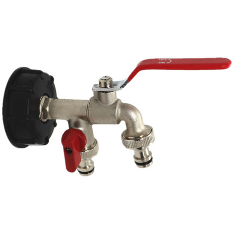 YMYNY Messing-Tankadapter, S60x6 Doppelhahn, Regentankanschluss, 1000-Liter-IBC-Fassventil, Schlauchende-Durchmesser 15 mm