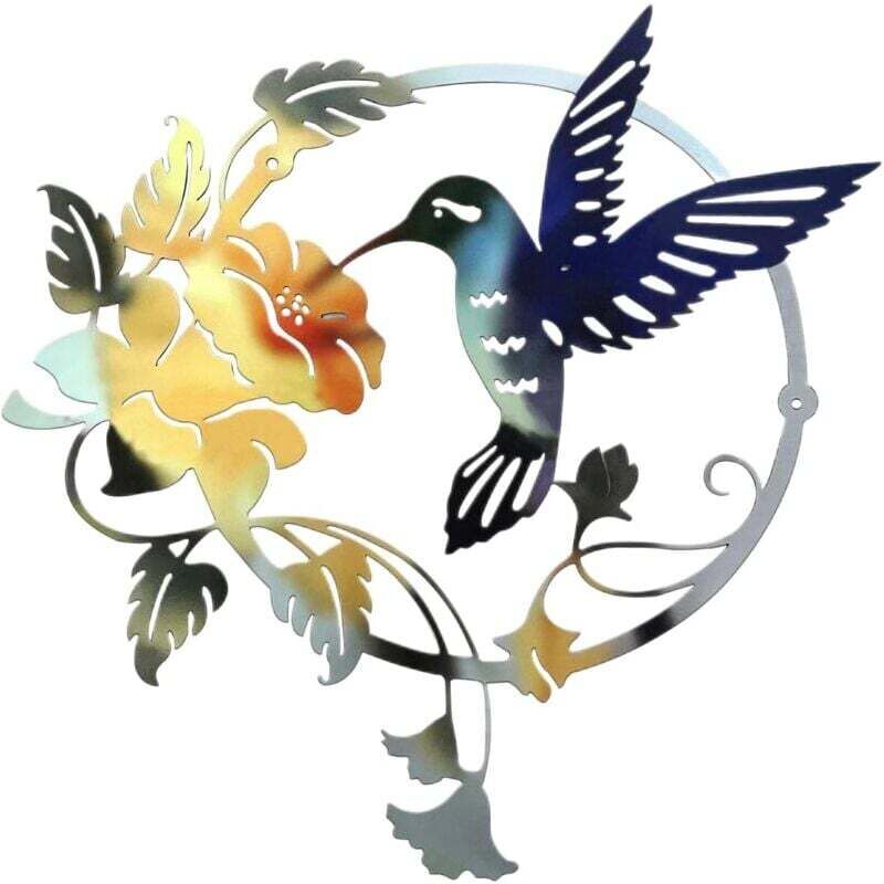 Ymyny - Metal Bird Silhouette Metal Wall Art Round Wall Decor Wall Hanging for Home Office Living Room Hotel Decoration (31x32cm) (Blue)