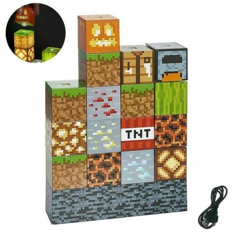 AIPERQ YMYNY Minecraft Building Block Lampada da scrivania Lampada da tavolo fai da te per cucire Giocattoli Luce notturna USB Regali