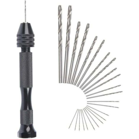 YMYNY Mini-Handbohrmaschine, Spiralbohrer + 25 Mikro-Akku-Spiralbohrer, Aluminium-Schraubstock, Drehwerkzeuge, Spiralbohrer, verstellbare Brandmalerei für Zuhause, Kunststoff, Loch, Kupfer