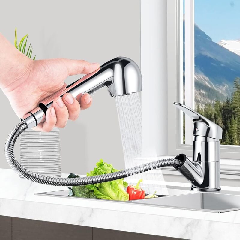 Ymyny - Mitigeur de cuisine extractible, robinet de cuisine extractible avec douchette, 2 modes de sortie d'eau, mitigeur de cuisine rotatif à 360°,
