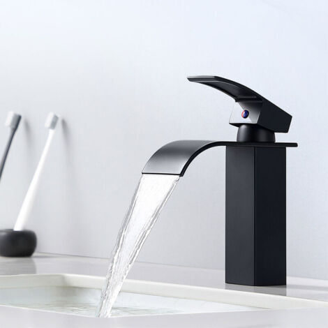 YMYNY Mitigeur Robinet de Lavabo Cascade Noir Moderne Mitigeur Robinet Salle Bain pour Vasque à Poser Robinetterie Convient pour un Lavabo Encastré