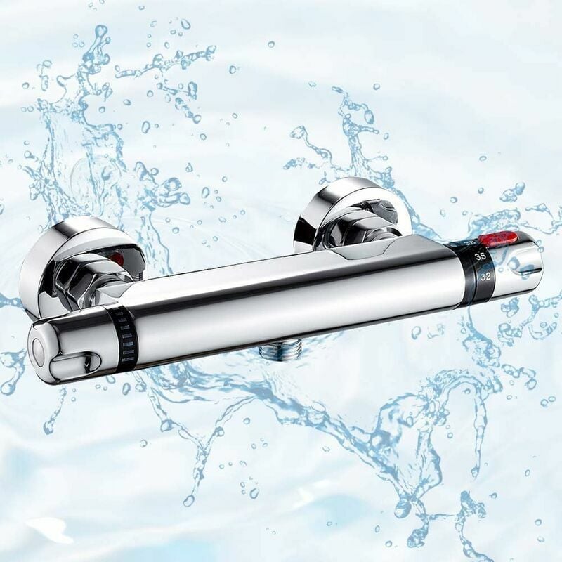 Mitigeur thermostatique de douche, robinet thermostatique, laiton chromé, anti-brûlure 38 ℃, avec protection de sécurité argentée pour salle de bain,