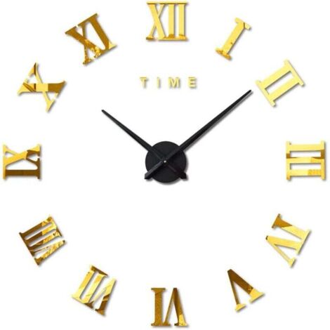 YMYNY Moderne DIY große Wanduhr, römische Ziffern, große Uhraufkleber, 3D-Uhr, Wanduhr, Heimbüro-Dekoration, abnehmbar (Batterie nicht im Lieferumfang enthalten), Gold