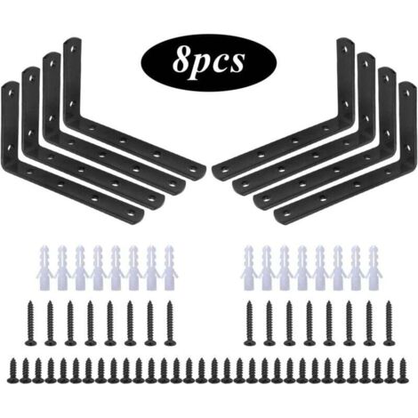 YMYNY Montagehalterung, 8er-Pack, L-förmige rechtwinklige Halterung, Edelstahl, Schwarz, 125 mm x 75 mm x 20 mm Regalhalterung / Eckhalterung mit 48 Schrauben und 16 Dübeln