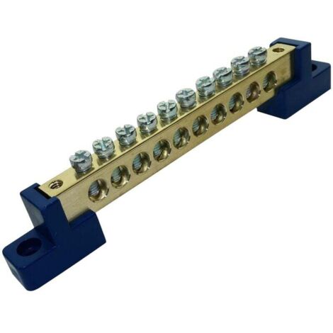 YMYNY Non-insulated distribution terminal block for control panels - neutral 10-way connection - 110 mm - electrical cable connection - color blue/brass