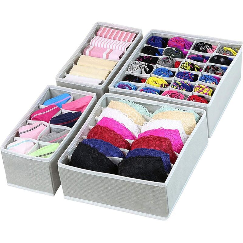 Ymyny - Organisateur de tiroir pour sous-vêtements, 4 pièces, organisateur de garde-robe, boîtes de rangement en tissu pour chambre à coucher,