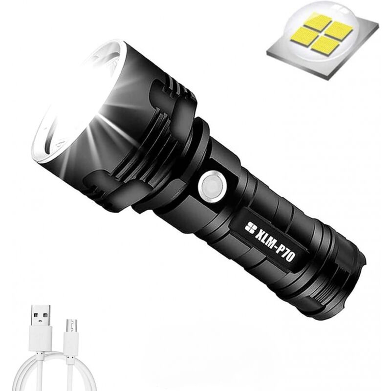 P70 lampe torche, 30000-100000 lumens haute puissance led lampe de poche étanche ultra lumineuse, Lampe de poche XLM-P70 50W la plus puissante à 3