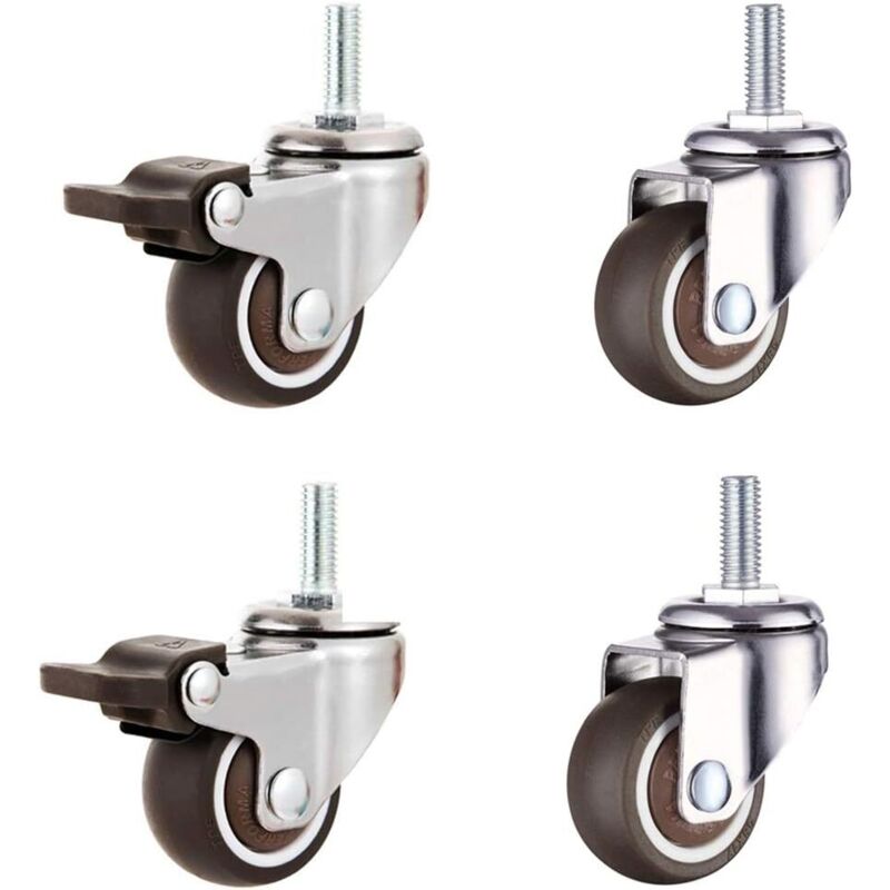 Ymyny - Pcs Roulette Pivotante avec Frein et 2 Pcs Roulette Pivotante sans Frein, Roulette à Tige Filetée M8, 1,5 inch