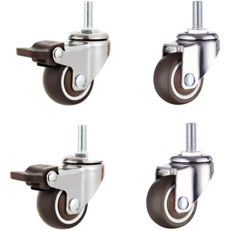 YMYNY Pcs Roulette Pivotante avec Frein et 2 Pcs Roulette Pivotante sans Frein, Roulette à Tige Filetée M8, 1,5 inch