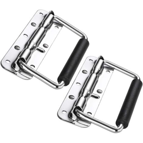 YMYNY Poignée pliante 2 pièces, poignées de boîte à ressort pour boîtes de quincaillerie, poignées argentées, poignée de transport pour porte de boîte à outils (140 mm)