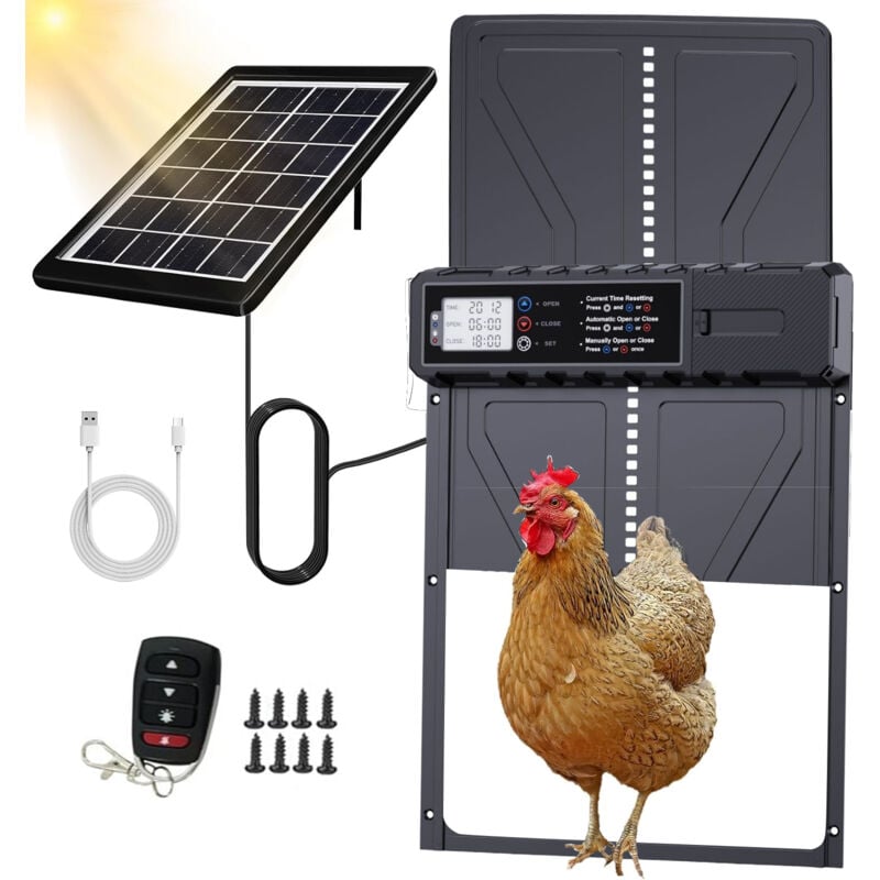 Porte de Poulailler Automatique à énergie Solaire, étanche et Durable, Portes Automatiques de Poulailler en Aluminium avec Minuterie, IP45 pour Ferme