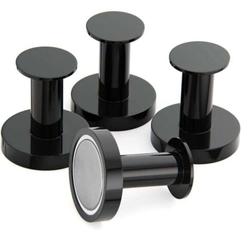 YMYNY Porte Manteaux Aimantés, patère magnétique, 4 Crochets Muraux Noirs Extrêmement Solides, Porte Manteaux pour Porte avec Aimant en Métal Néodyme Rare, Crochets Porte de Frigo