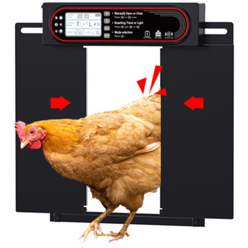 Porte Poulailler Automatique Batterie avec Écran lcd Programmable Étanche, Porte Automatique Poulailler en Aluminium avec Minuterie, Fonction