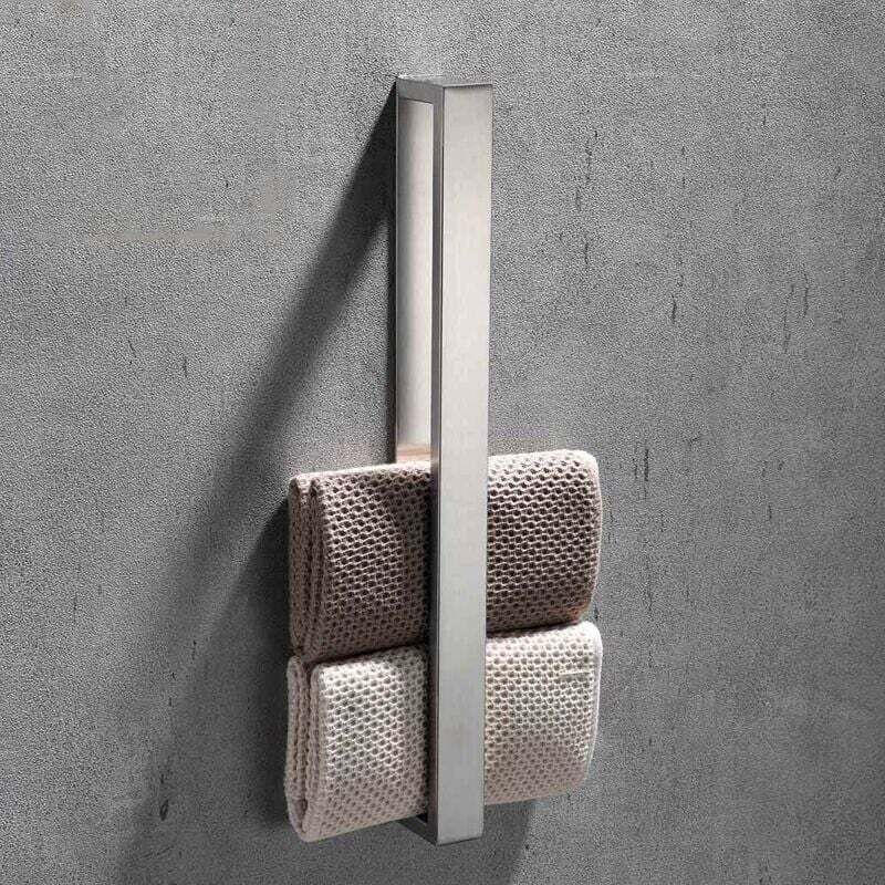 Ymyny - Porte-serviettes de salle de bain sans perçage, support mural vertical pour serviettes en acier inoxydable (argent)