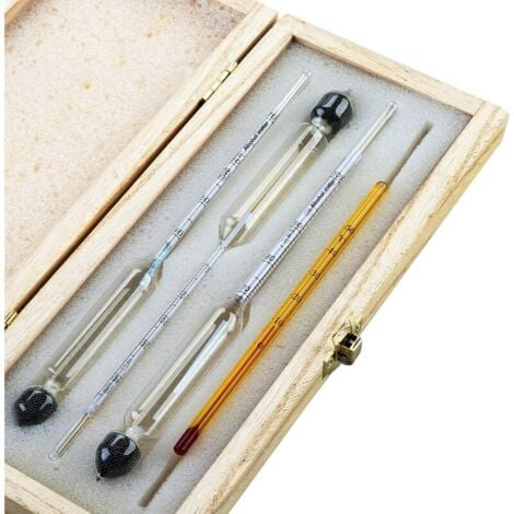 YMYNY Professional Alcohol Meter - Set of 3 Hydrometers with Graduation from 0 to 100% + Thermometer for Measuring the Alcohol Content of Eau-de-Vie, Whiskey, Vodka, Cognac, etc.