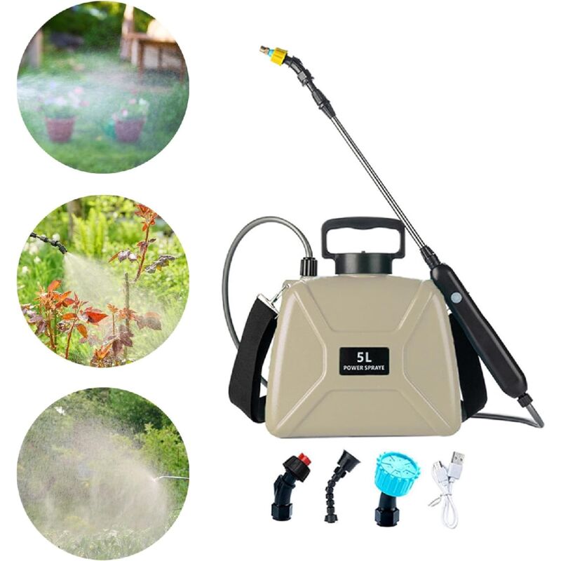Pulvérisateur à Pompe électrique, pulvérisateur de Jardin Portable, par usb, 5L, Sangles réglables, pulvérisateur d'eau pour Le Bain des, Jaune Sable