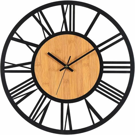 YMYNY Reloj de pared de madera y metal de 40 cm, silencioso, sin ruido, para sala de estar, dormitorio, cocina, oficina, decoración del hogar, reloj de pared clásico de metal vintage grande