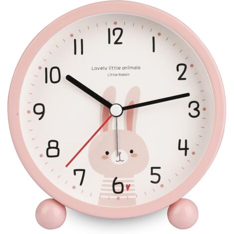 YMYNY Réveil pour Enfants Analogique,Mignon Silencieux Portable sans Coutil Horloge Lumière Analogique Alarme De Voyage À Piles pour Enfants Table De Chevet Réveil Horloge (Rose)