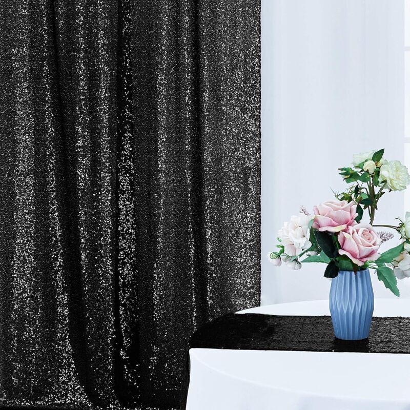 YMYNY Rideaux à paillettes noirs pour toile de fond, 2 x 2,4 m, 2 pièces