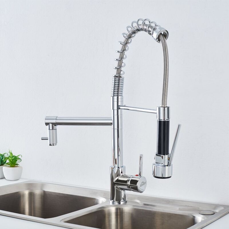 Ymyny - Robinet de cuisine haute pression Auralum 360 Gard, robinet à ressort en spirale rotatif avec douchette extractible