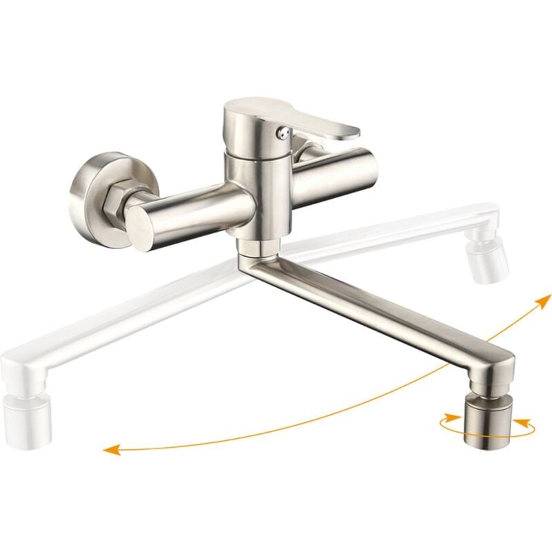 YMYNY Robinet de cuisine mural, acier inoxydable, rotatif à 360°, robinet de cuisine, 2 types de jets, robinets mélangeurs, robinet de cuisine,