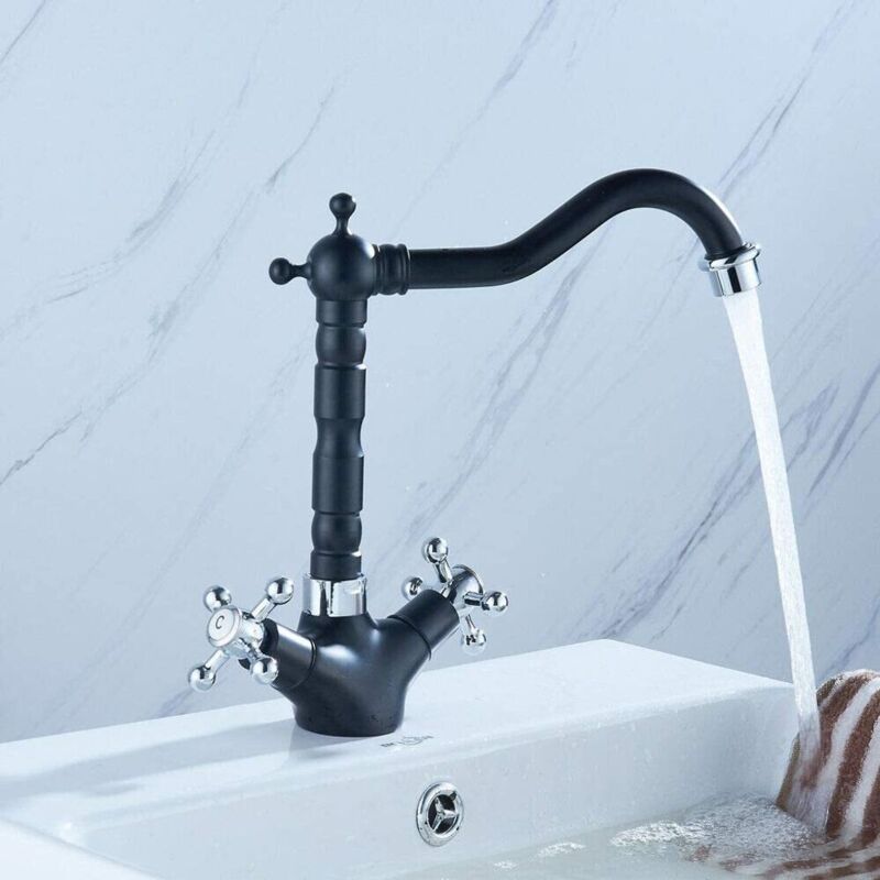 Ymyny - Robinet de cuisine rétro nostalgique, robinet d'évier, robinet de cuisine, robinet mitigeur, robinet noir, évier chromé à deux poignées