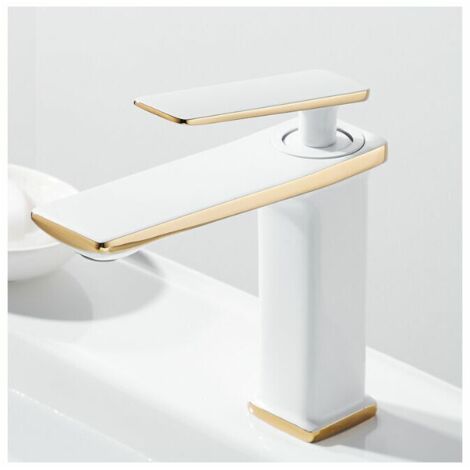 YMYNY Robinet de lavabo plein cuivre chaud et froid - blanc plus or