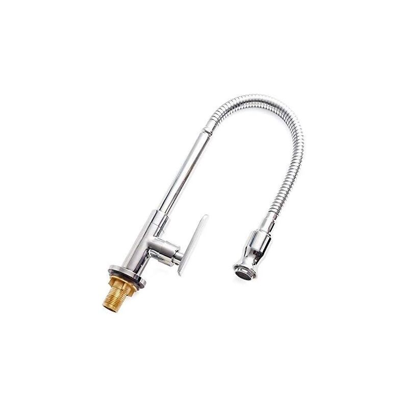 Ymyny - Robinet d'évier de cuisine flexible à levier unique, robinet mitigeur de lavabo à eau froide à tuyau unique, monté sur le pont, finition