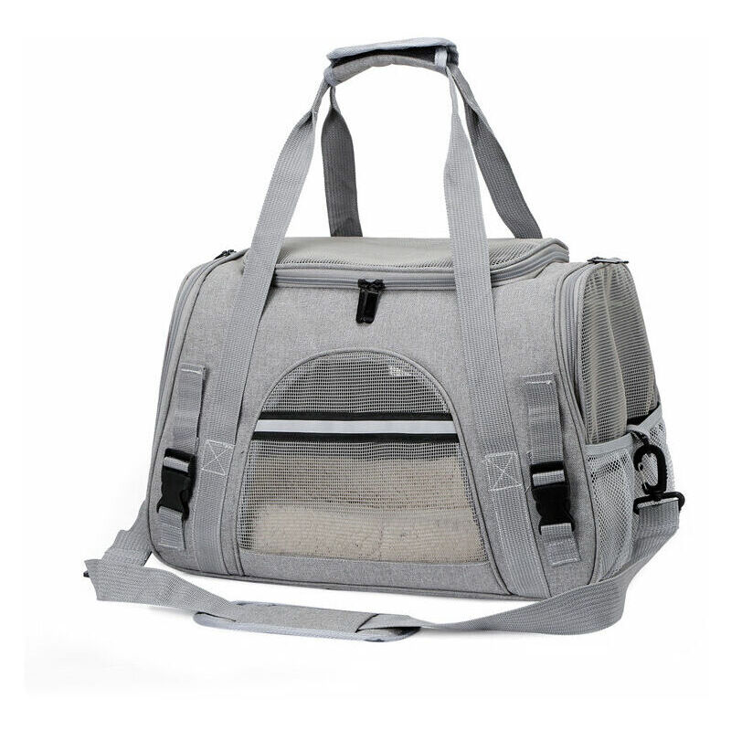 YMYNY Sac de transport pour chat, cage pour chien pliable et respirante avec sangles réglables, sac de transport pour chaton, chiot, lapin, gris