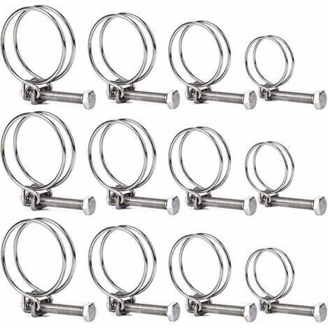 YMYNY Schlauchschellen aus Edelstahl 304, 12er-Pack – verstellbare Doppelgrößen (20 mm, 25 mm, 35 mm, 40 mm) für den Einsatz im Wasser-, Automobil- und Gartenbereich