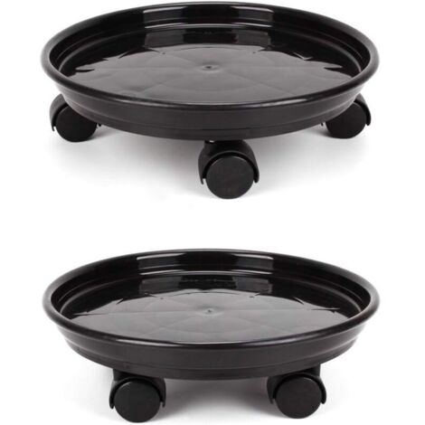 YMYNY Set of 2 Round Flower Pot Trays (30 cm) with 4 Wheels for Home or Garden - Black