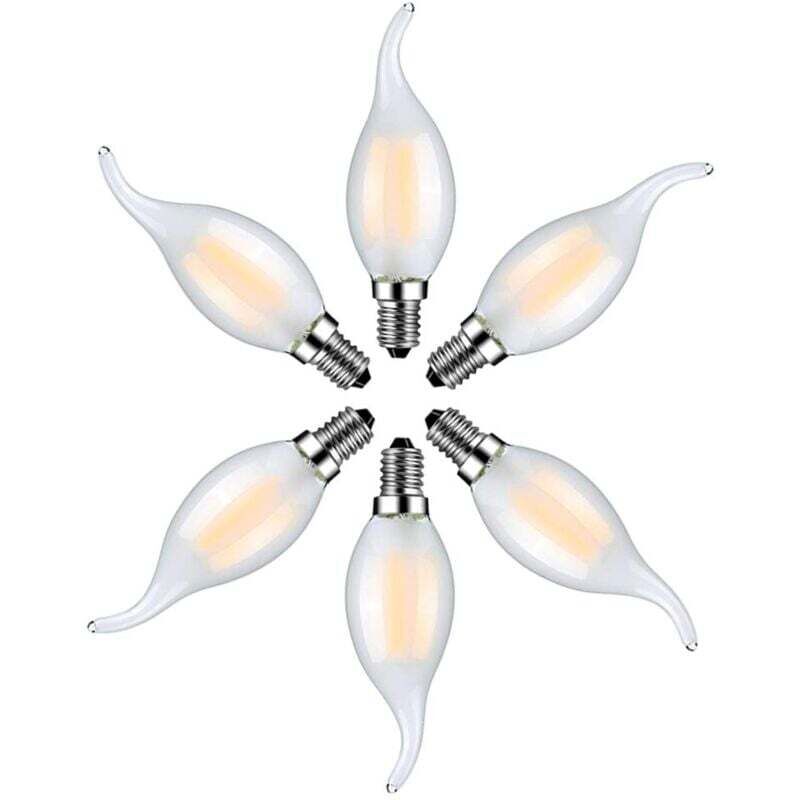 Set of 6 led Flame Bulbs E14, 4W, Warm White, 2700K, Filament Candle Bulbs for Chandeliers, Frosted Glass - Ymyny