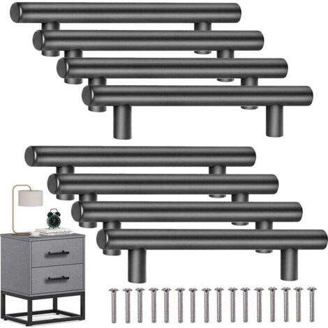 YMYNY Shao hua 8 Stück T-Bar-Stick-Küchentürgriffe mit Schrauben (200 mm), Edelstahl-Möbelgriff-Lochabstand 128 mm, für Küchenschrank, Schwarz