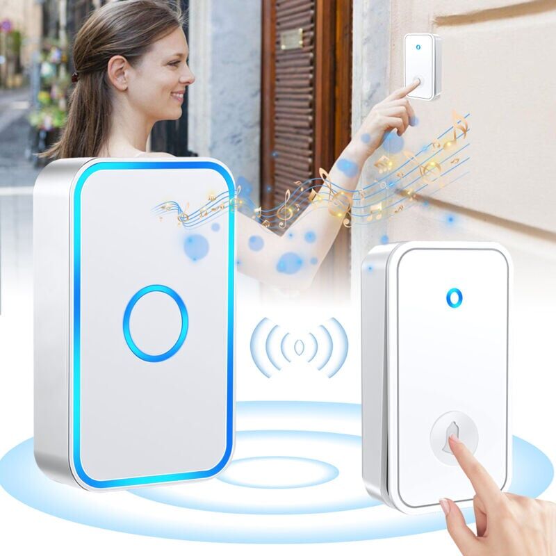 Ymyny - Sonnette sans fil enfichable - sans fil sans batterie, 60 mélodies, 5 niveaux de volume et flash led, carillon réglé avec 150 mètres, flash