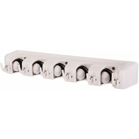 YMYNY - Soporte de pared para escobas con 5 ranuras y 6 ganchos para guardar escobas