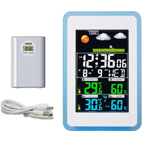 YMYNY Station Meteo Interieur Exterieur Sans Fil,Station Météo Sans Fil,Thermomètre Hygromètre Baromètre Intérieure Extérieure avec Capteur LED Ecran Rétro-éclairage Horloge 10 Fonctions en Une