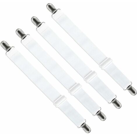 YMYNY Tendeur Drap Housse Réglable (65cm à 200cm), Fixation Attache Sangle de Maintien Ajustable pour Drap Lit, Canapé, Housse de Repassage (Blanc, Lot de 4)