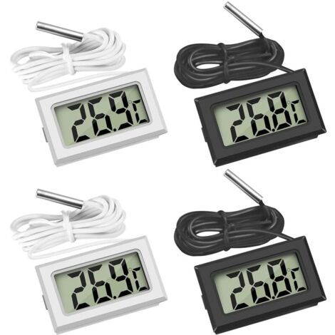 YMYNY - Termómetro digital LCD para refrigerador (4 unidades, sonda impermeable, 2 unidades negras y 2 unidades blancas)