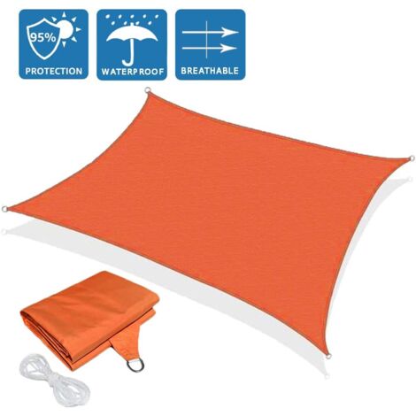 YMYNY - Vela de sombra rectangular impermeable, ligera, para jardín, balcón, protección solar, 95 % de protección UV, con cuerda gratis, color naranja, 2 x 3 m