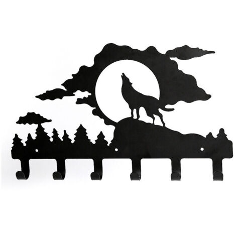 YMYNY Wall decoration, coat hook, wall coat rack, black hook, wall decoration, metal, key hanger, steel, door organizer, hanger, key (a wolf)