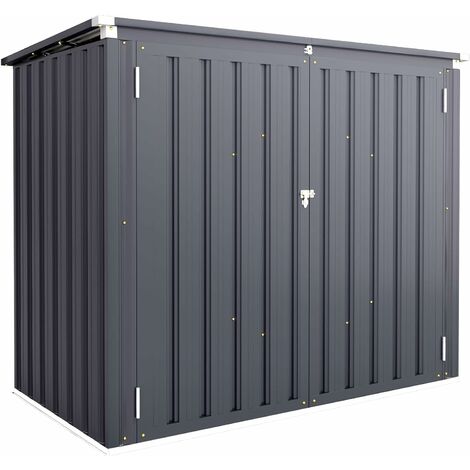 YODOLLA 1.5x0.8m Garden Storage Shed, Bike Shed with Double Door and Opening Lid, Outdoor Storage Box for Bikes,Trash Cans, Garden Tools, Dark Grey