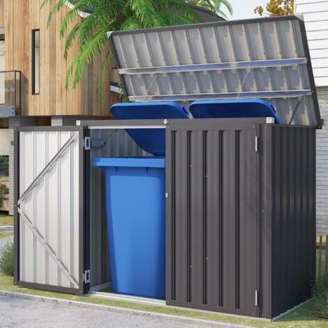 YODOLLA 1.5x0.8m Garden Storage Shed, Bike Shed with Double Door and Opening Lid, Outdoor Storage Box for Bikes,Trash Cans, Garden Tools, Grey